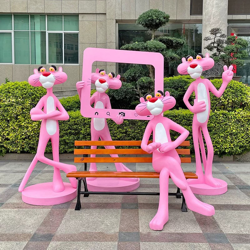 卡通粉红豹雕塑顽皮豹座椅组合网红店铺i公仔玩偶商场装饰大摆件