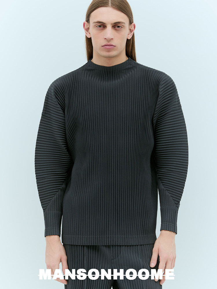 thumbnail for Minimalist Series with High-End Design, Not Issey Miyake Pleats, Casual Base Shirt, Half-High Collar, Long-Sleeved T-Shirt for Men, Jk123
