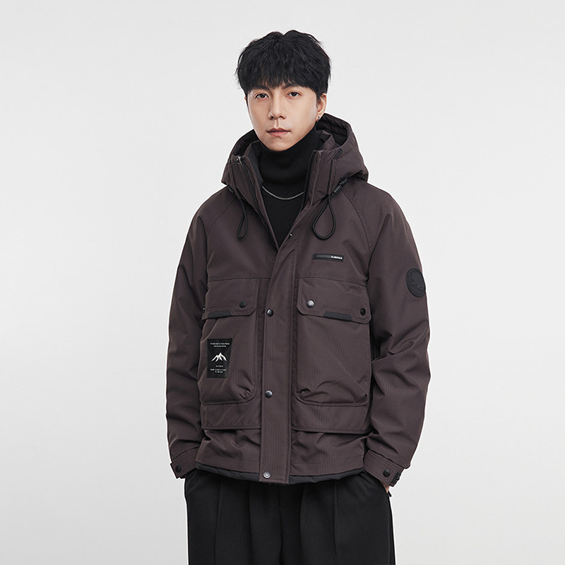 风魄男士工装冲锋衣羽绒服外套男款秋冬季保暖连帽棉衣多口袋夹克