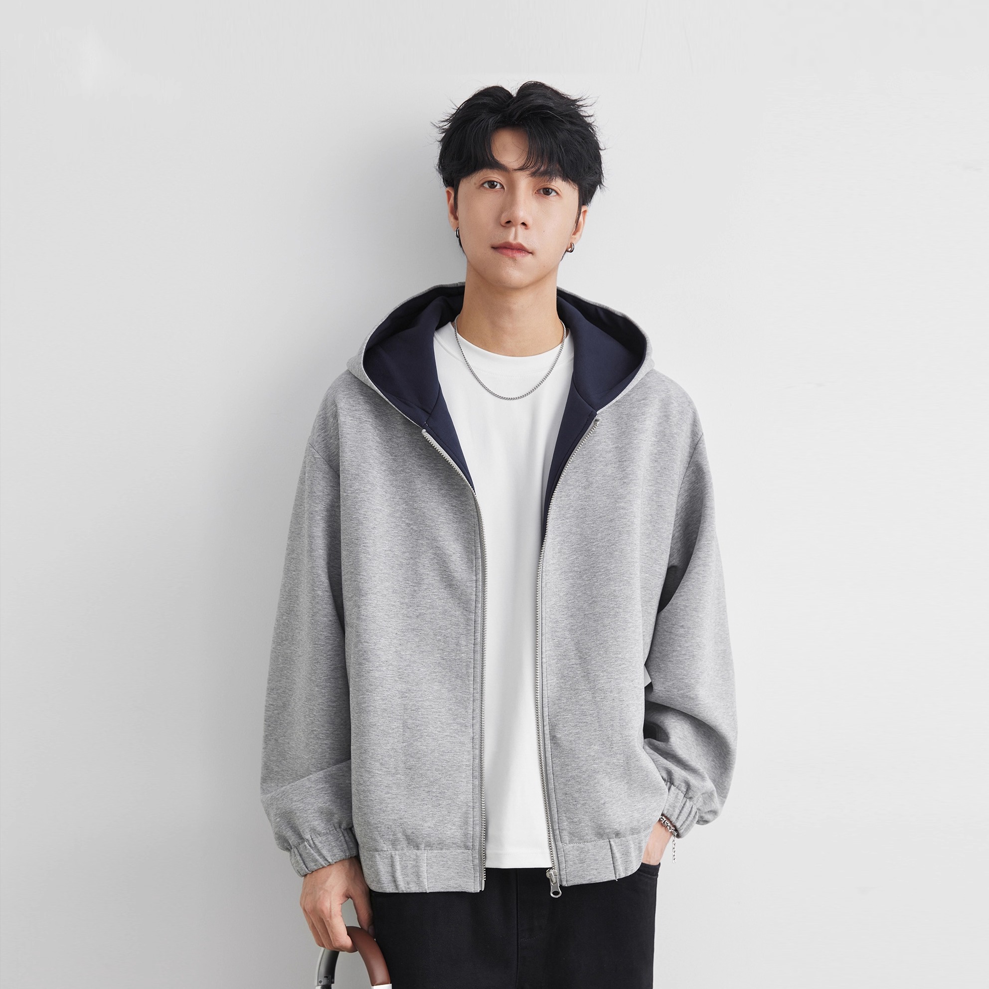 风魄男装双拉链连帽卫衣外套男女春季痞帅休闲外套撞色开衫青少年