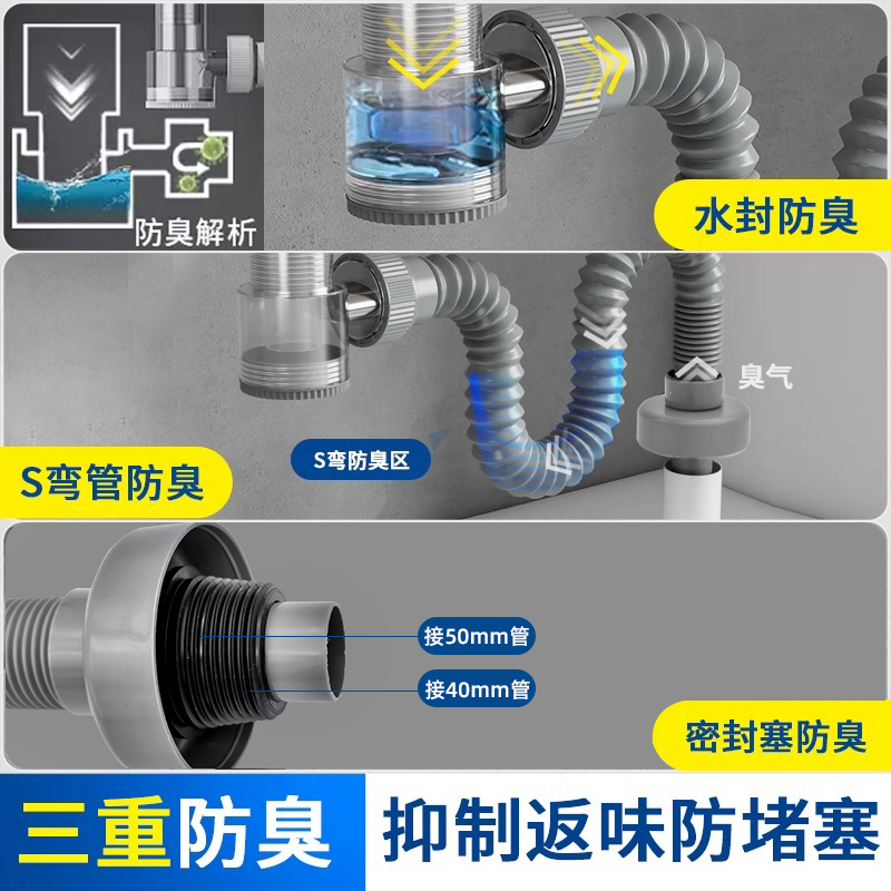 洗手盆下水管防臭神器洗脸盆面盆下水器配件洗手池水封防臭排水管