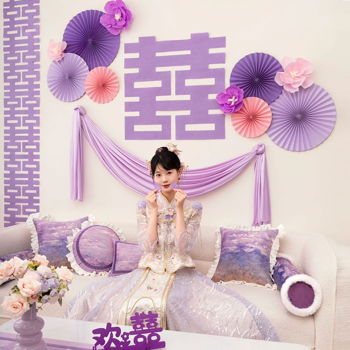 婚房布置套装紫色喜布幔装饰套装