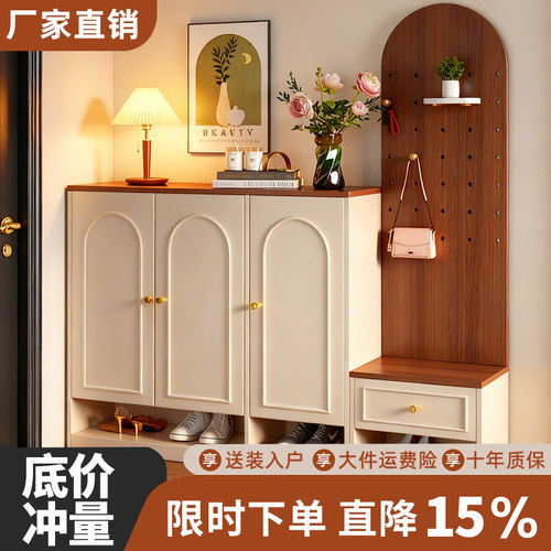 洞洞板鞋柜家用门口收纳柜一体靠墙入户门口鞋柜进门新型鞋架柜子
