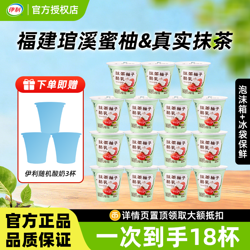 伊利畅轻抹茶柚子酪乳100g/杯代餐酸奶清爽好吃下午茶到手共18杯