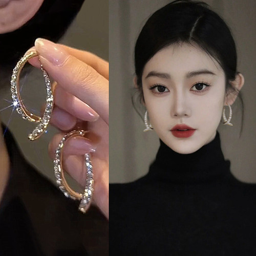 独特金色交叉大耳环女好看新款