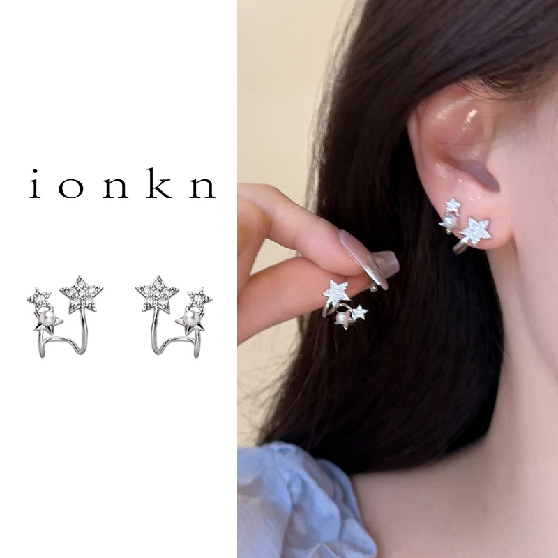 超闪珍珠星星软垫耳夹无耳洞2024新款爆款设计感小众耳环高级耳饰
