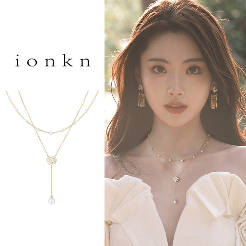 双层流苏珍珠吊坠项链女