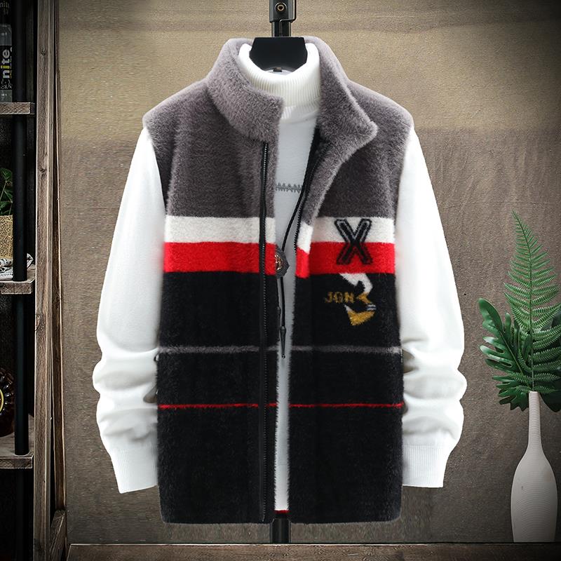 秋冬季水貂绒开衫毛衣男韩版