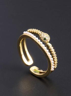 欧时尚百搭铜锆美石电镀金开口65800戒指食指戒 F女ashio真n Open