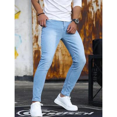 Man Pants Retro Washing Zipper Sretch Jeans Casual Slim Fit