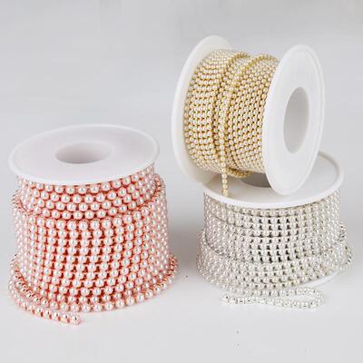2mm 3mm 10yards Gold Pearl Rhinestone Cup Chain Glass Dense