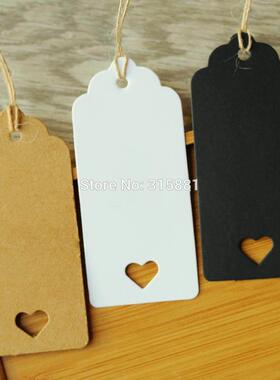 White Brown and Black Hollow Heart Kraft Paper Tags Scallop