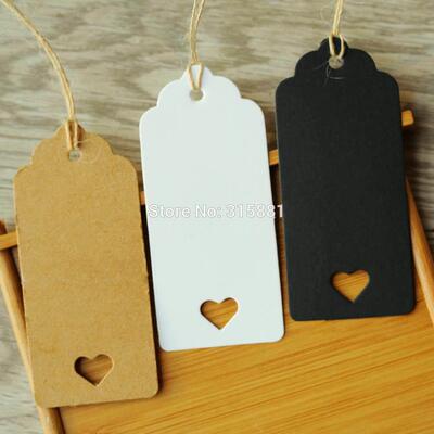 White Brown and Black Hollow Heart Kraft Paper Tags Scallop