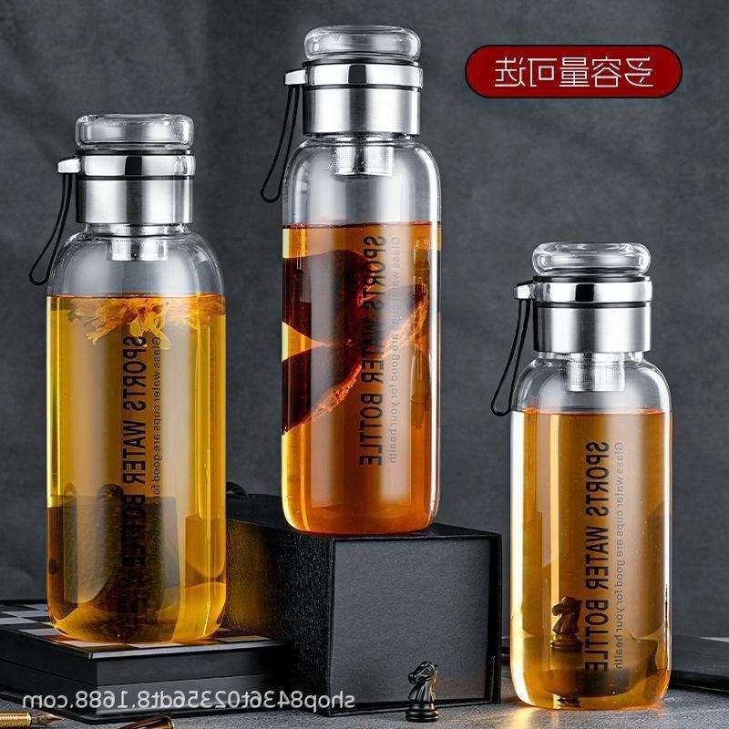 Sports Glass Water Bottle 2L Capacity Free Cup Cover (with o