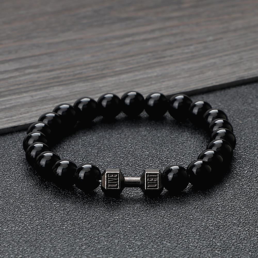 Classic Natural Stone Beaded Bracelet gym Fitness Dumbbell