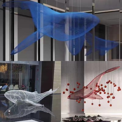 不锈钢镂空鲸鱼海豚雕塑