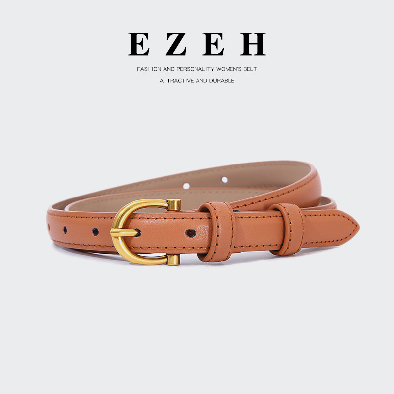ezeh真皮皮带女款简约百搭韩版时尚针扣牛仔裤2023夏季新款细腰带