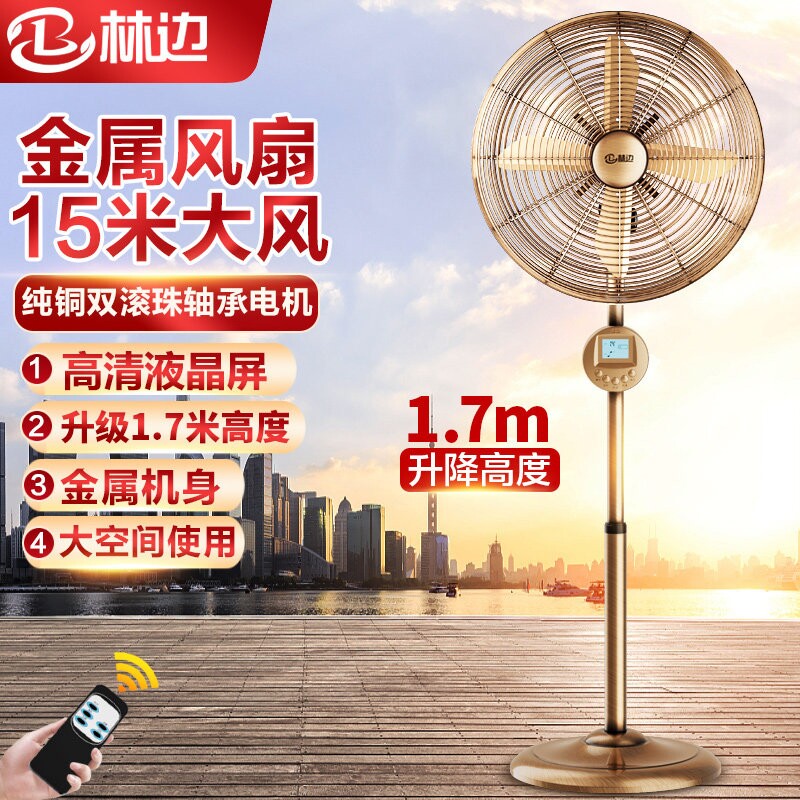 林边电风扇家用落地扇客厅大风力升降仿复古全金属工业扇强劲商用