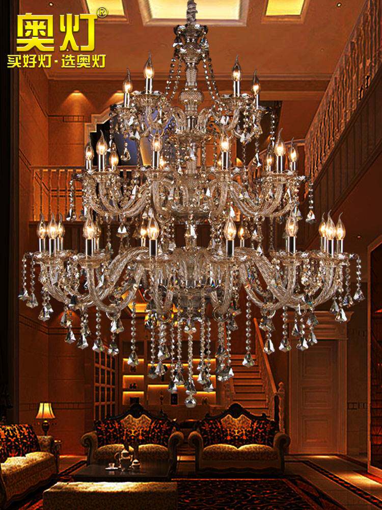 奥灯欧式蜡烛水晶吊灯大客厅三层工程别墅复式楼梯玻璃长吊灯8923