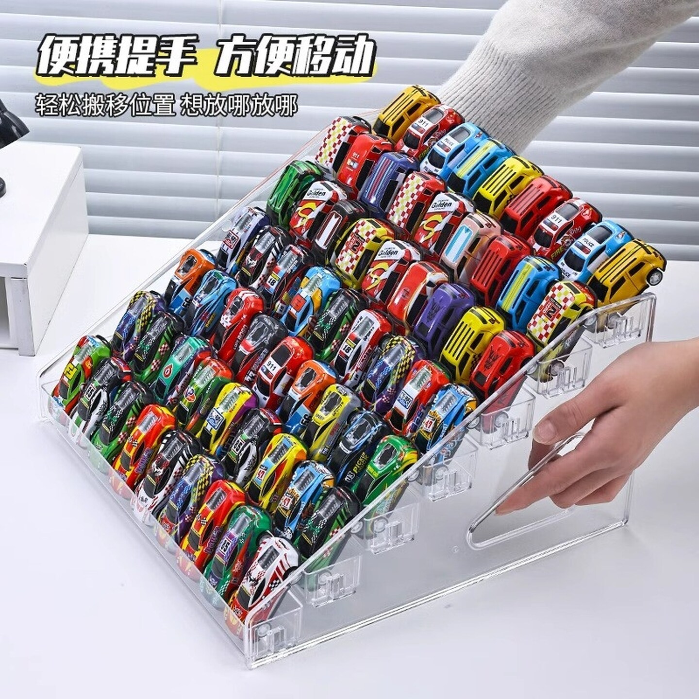 儿童玩具车展示架1:64风火轮合金模型小汽车收纳盒亚克力多层阶梯