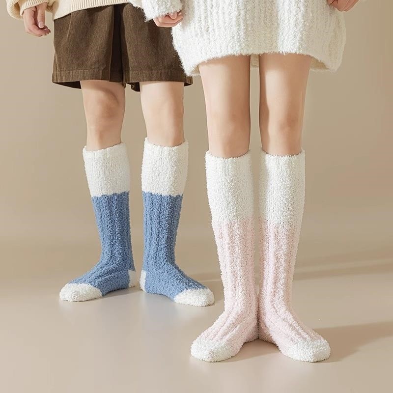 珊瑚绒袜子长筒加肥加大加厚长筒袜秋冬季保暖家居睡眠地板袜女袜