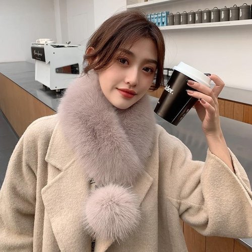 毛毛围脖加厚仿皮草保暖围巾韩版白色狐狸毛领子丝带球学生冬季女