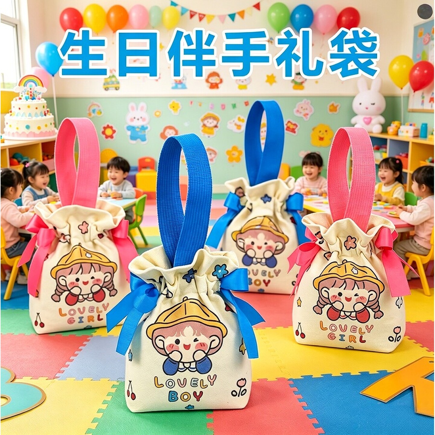 幼儿园小礼品袋束口袋小布袋生日礼物伴手礼手提袋糖果卡通帆布袋