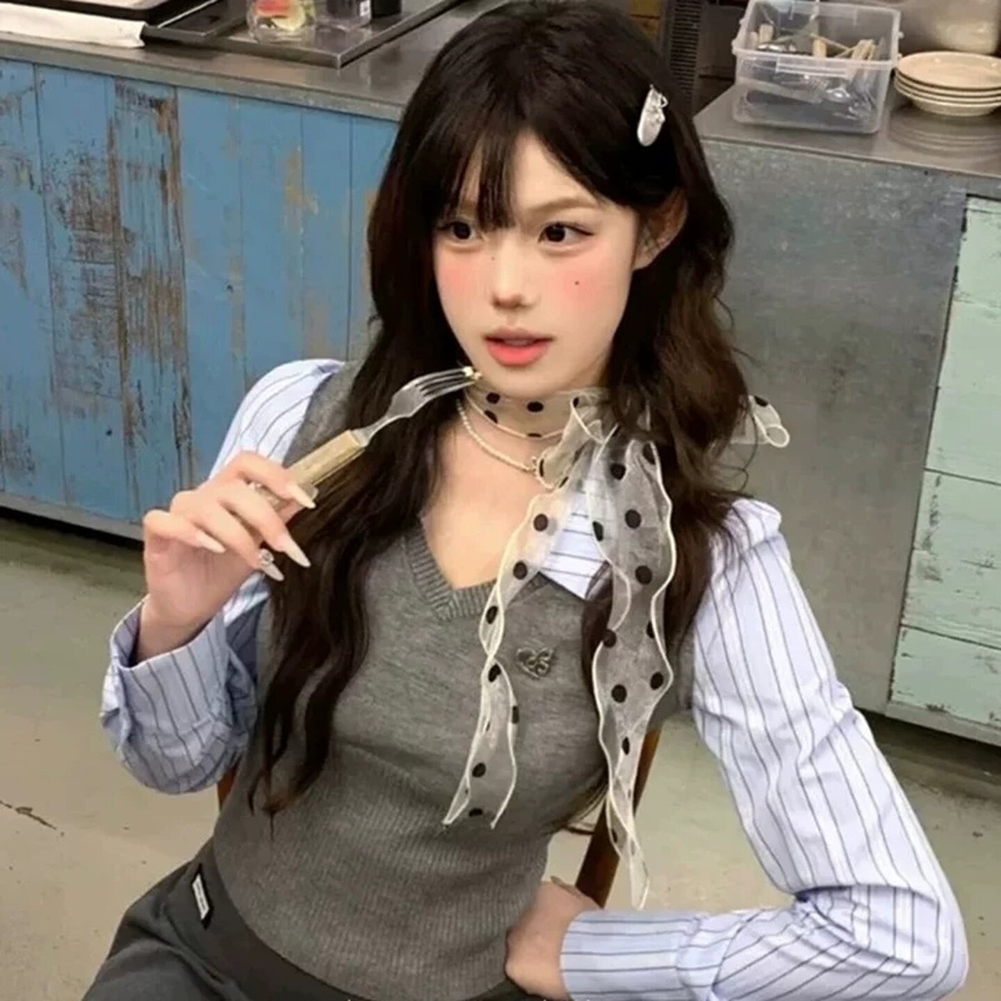 夏天ins欧根纱波点丝巾纯欲氛围感透明飘带丝带脖饰气质系脖颈带