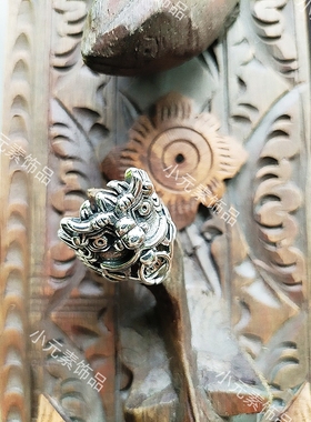 元素民族风泰银复古饕餮戒指霸气个性百搭神兽独特男女士开口指环