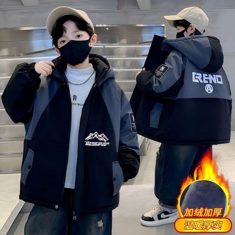 男童棉衣外套派克服加绒加厚秋冬季中大童中长款男孩棉袄儿童棉服