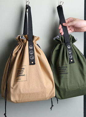 2025新款日系棉麻束口保温袋工业风帆布便当盒饭包袋保暖午餐包