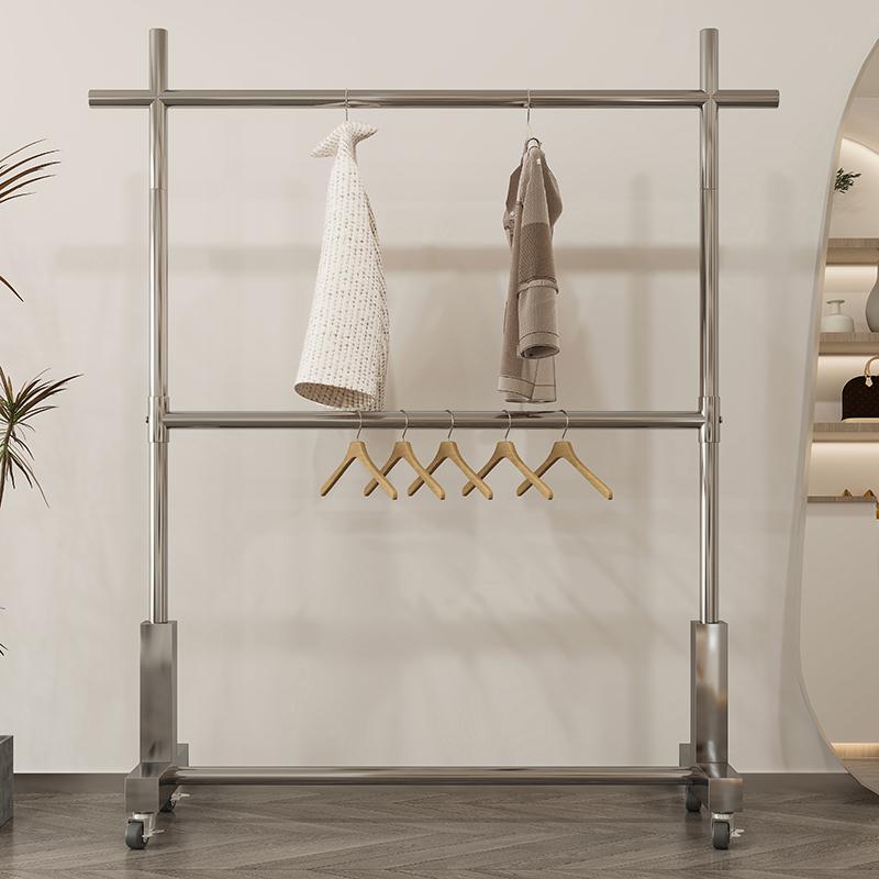 服装店展示架落地式女装店货架双层不锈钢货架陈列架子中岛挂衣杆