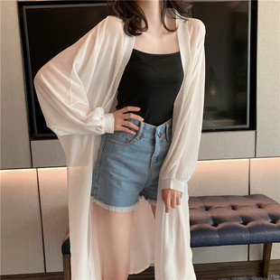 白色防晒衣开衫女中长款衬衫夏季薄款宽松配裙子披肩外搭春装上衣