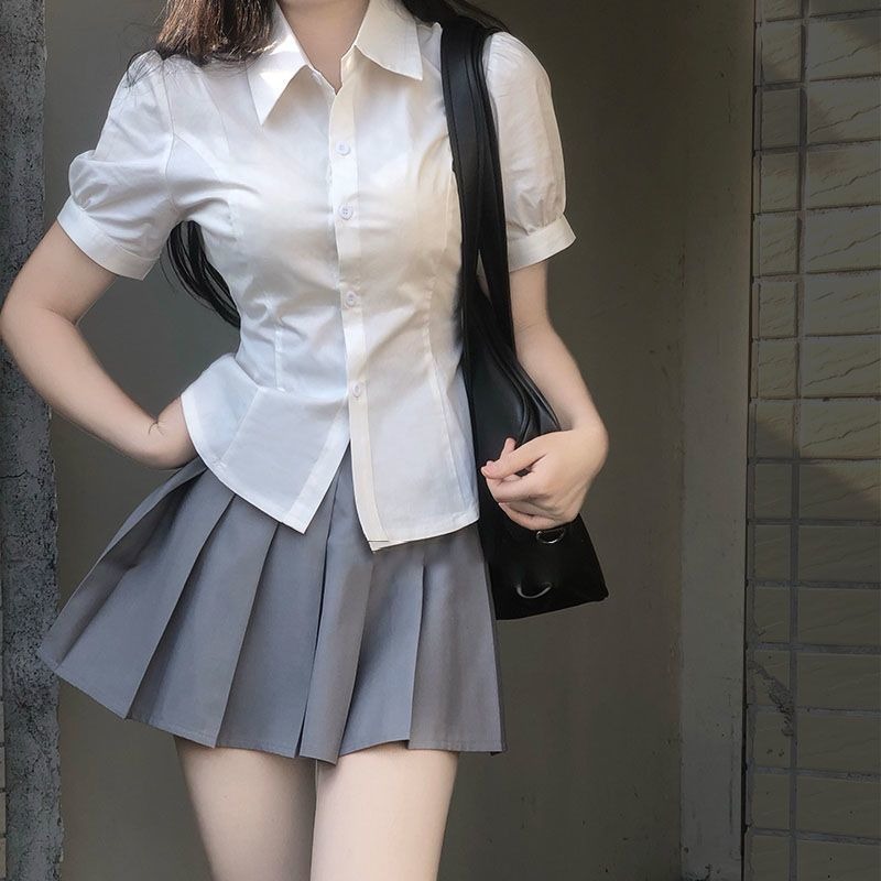 日系jk白衬衫上衣女夏短袖衬衣