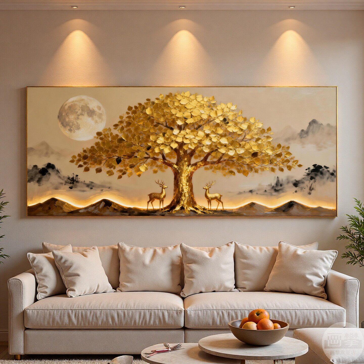 砂岩画发财树装饰画挂画寓意好立体肌理高级感客厅沙发背景墙壁画