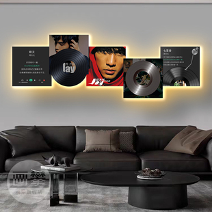 发光灯画周杰伦黑胶唱片复古怀旧装饰挂画卧室客厅沙发背景墙壁画