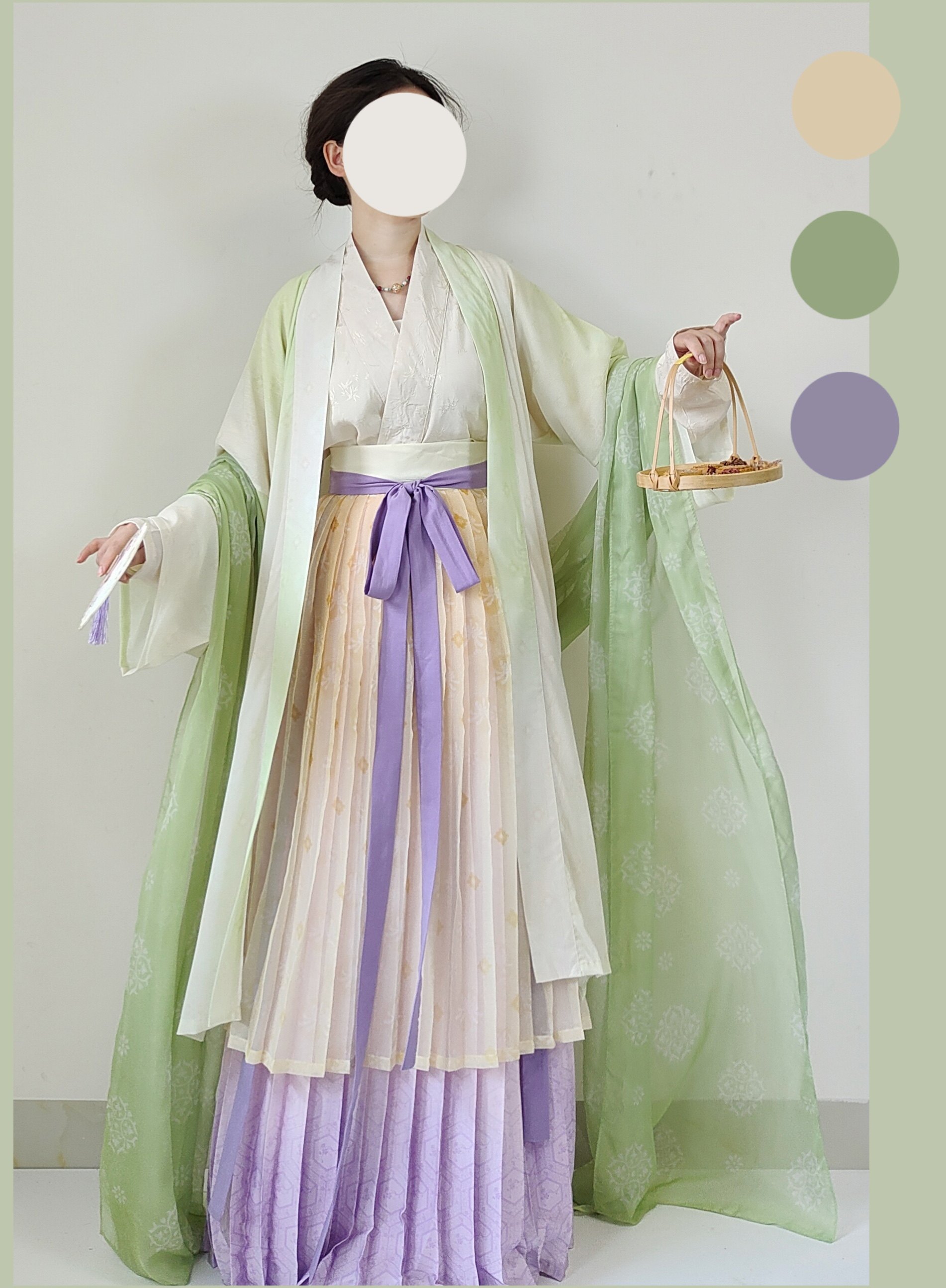 【是宜传统服饰】  芷兰    宋制真丝长褙子褶裙复原汉服