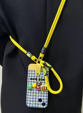 蓝色格子立体M豆豆适用一加ACE5Pro手机壳OnePlusACE3V少女学生1+13/12/11斜跨绳ACE2pro小红书同款8T/9RT