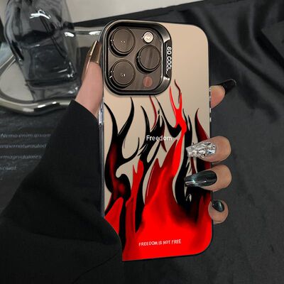 ins风黑红火焰适用iPhone17Air/16Plus手机壳彩银磨砂苹果1112131415Promax男女学生XR/XS高级感SE3代7/8Plus