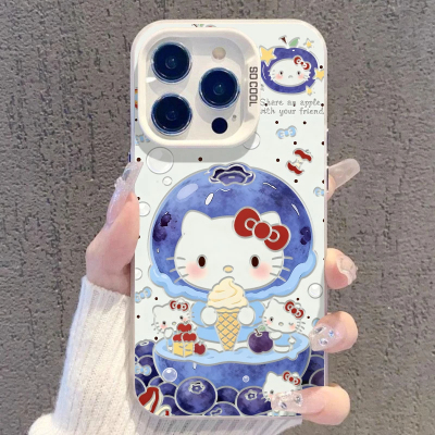 蓝莓Kitty猫的心事适用iPhone17Air/16Promax手机壳彩银磨砂苹果1112131415Plus学生XRXS高级感SE3代7/8Plus