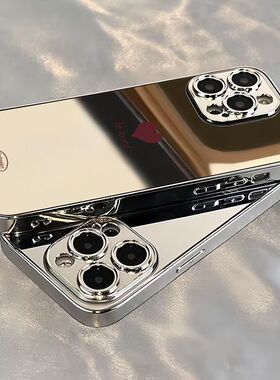 简约红爱心适用OPPOReno1514手机壳镜面K12SK13Turbo电镀FindX9Pro/X8S+A6学生A2A3A5活力版a58a91a93a96a97