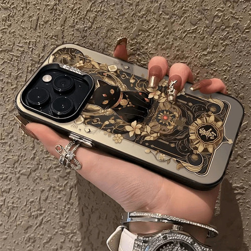 黄金万两黑猫适用OPPOReno16手机壳K15Pro+K12sK13Turbo彩银磨砂FindX9X8S+A7ProMax学生A3A5活力版A58A96A97