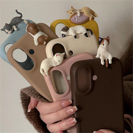 马卡龙立体可爱猫咪适用荣耀300/200/100/90/80/70手机壳荔枝皮纹畅玩60plus少女magic7学生x40GTx50i+play9T