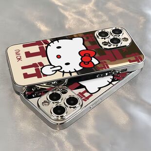 镜面行行行Kitty猫适用苹果17Air/16ProMax手机壳iPhone15141312Promax软边XR/XS少女学生SE3代7/8Plus小红书