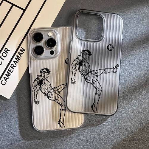 动漫足球少年适用OPPOReno14手机壳FindX9Pro/X8S+大孔FindX7Ultra/x6瓦楞PC超薄磨砂条纹光栅硬壳学生保护套