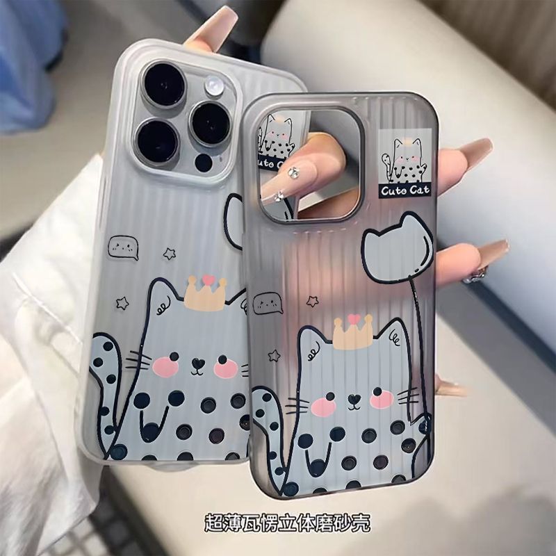 波点气球小猫适用一加ACE6/5至尊版手机壳立体瓦楞条纹OnePlus15/13T/12大孔ACE3/2Pro超薄磨砂PC硬壳保护套