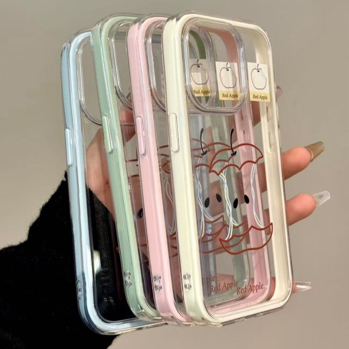 小众线条苹果核适用iQOOZ10TurboZ9Z8xZ7手机壳透明可放小卡iQOONeo10Pro+987竞速版6SE少女学生iQOOU3xU5e