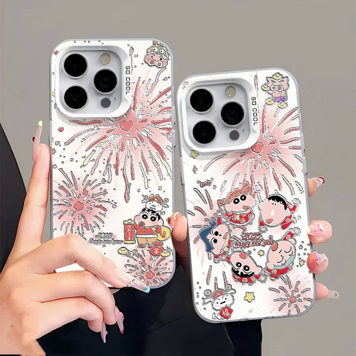 新年烟花蜡笔小新适用iQOOZ10Turbo+Z9Z8xZ7i手机壳iQOONeo11109SPro+87竞速版6SE彩银磨砂爱酷iQOO15131211s