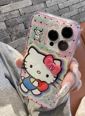 韩国可爱粉色kitty酱适用OPPOReno141312109Pro手机壳K12Plus白底FindX8S+/x7Ultra学生A5活力版A72A58A96A97