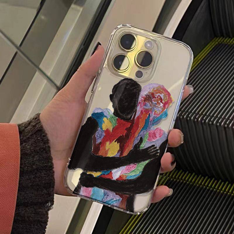 油画相拥男女适用苹果17Air/16ProMax手机壳透明iPhone15/14/13/12/11Pro学生XR/XS软SE3代6s/7/8Plus小红书